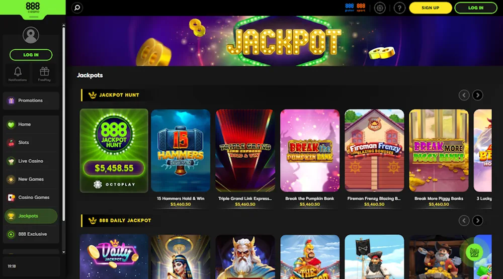 888 Casino Jackpots Screenshot